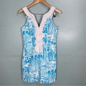 Lilly Pulitzer 21049 Blue White‎ Valli Shift Toile La Via Dress Sz 2 Sleeveless
